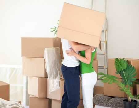 Office relocation logistics in Canary Wharf with equipment and furniture ready to move