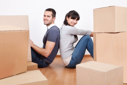 Boxes and furniture being prepared for a local home or office relocation in Canary Wharf