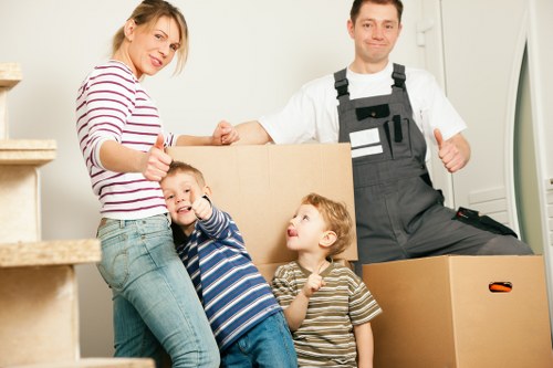 Loading furniture into a removal van in Canary Wharf